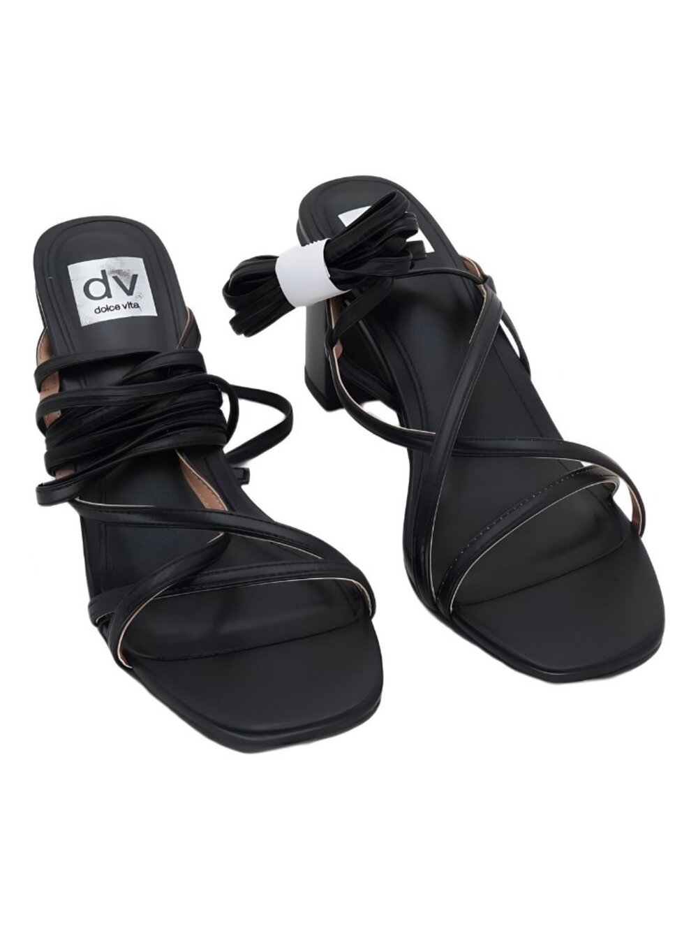 DV Dolce Vita Haze Strappy Lace-Up Block Heel Dress Sandals Black US 8.5